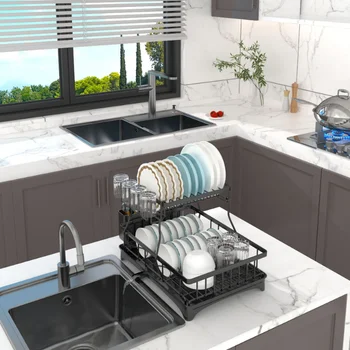 Кухонные стеллажи для хранения посуды, раковина сверхбольшой емкости, двухслойные стеллажи, водонепроницаемая полка для хранения посуды, защищенная от ржавчины