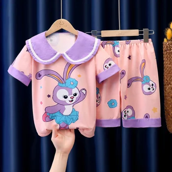 Летние Детские пижамы для девочек, комплекты с топом и шортами, кукольный воротник с коротким рукавом, костюмы для домашней пижамы с принтом Диснея LinaBell