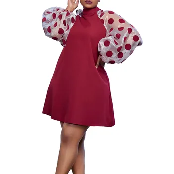Летние африканские платья 2023 года для женщин, Африканское элегантное облегающее мини-платье из полиэстера с круглым вырезом и длинным рукавом, Африканская одежда