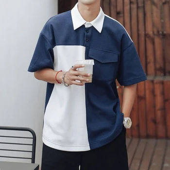 Летняя мужская цветная рубашка ПОЛО в стиле ретро с короткими рукавами, японский простой топ Cityboy Street