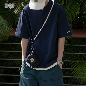 Летняя японская уличная одежда, высококачественная однотонная футболка, мужская одежда в стиле харадзюку, повседневная пара, футболка с коротким рукавом, топы оверсайз