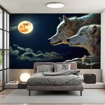 Луна в виде Волка, Черная ночь, темные облака, 3D настенная роспись на заказ, спальня, гостиная, диван, ТВ Фоновые обои