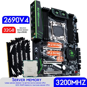 Материнская плата HUANANZHI X99 F8 X99 С процессором Intel XEON E5 2690 v4 с 32 ГБ 4 * 8 ГБ 3200 МГЦ DDR4 REG ECC Memory Combo Kit Set NVME