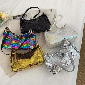 Модная женская сумка через плечо с блестками, винтажный портативный женский маленький праздничный клатч, сумочки, блестящие женские сумки подмышками