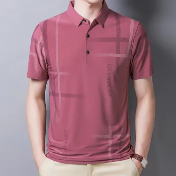 Модная тонкая мужская рубашка поло, черная летняя тонкая рубашка с коротким рукавом, уличная мужская рубашка поло в полоску для корейской одежды