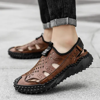 Мужская обувь 2023 Летние новые мужские сандалии больших размеров, модные сандалии для мужчин, повседневные кроссовки, уличные пляжные водные тапочки