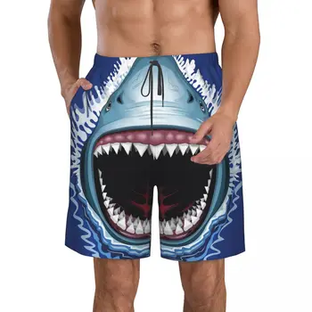 Мужские пляжные шорты Shark, быстросохнущий купальник для фитнеса, 3D шорты Funny Street Fun