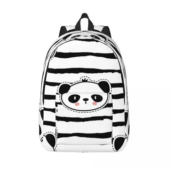 Мужской женский рюкзак Большой емкости Школьный рюкзак для студентов Черно-белая школьная сумка с рисунком медведя панды в полоску