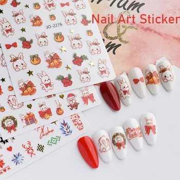 Наклейки для нейл-арта в клетку Деда Мороза, Кролика Лося, Ультратонкие Декоративные Слайдеры, наклейки для нейл-арта, принадлежности и аксессуары для ногтей