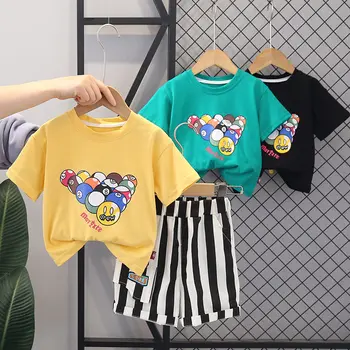 Новая летняя детская одежда Для мальчиков и девочек, спортивная футболка с героями мультфильмов, шорты, 2 шт./компл., повседневная одежда для малышей, спортивные костюмы для младенцев