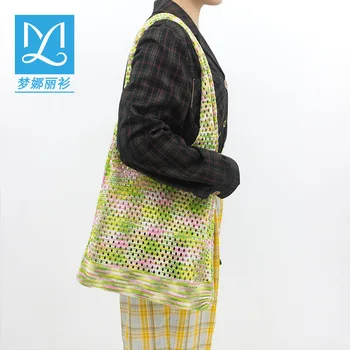 Новая модная женская сумка через плечо, дизайнерская вязаная женская сумка с вырезом, цветная летняя пляжная сумка-тоут, кошелек для покупок