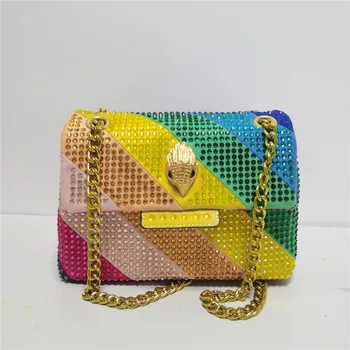 Новая радужная лоскутная сумка с Орлиной головой, Замшевая женская сумочка с бриллиантами, соединяющая красочную сумку через плечо