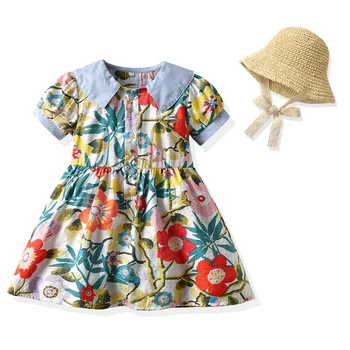 Новое летнее платье для девочек 2023 года в ретро-горошек, рукав-пузырек, пояс, юбка 