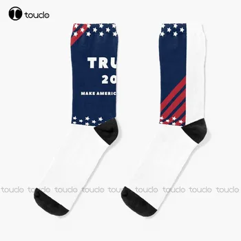 Носки с наклейками Trump 2024 Белые Футбольные носки Молодежные Персонализированные Пользовательские носки Унисекс для взрослых подростков и молодежи с цифровой печатью 360 °