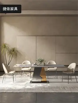 Обеденный стол из матового шифера Минималистичный Современный Минималистичный прямоугольный бытовой обеденный стол