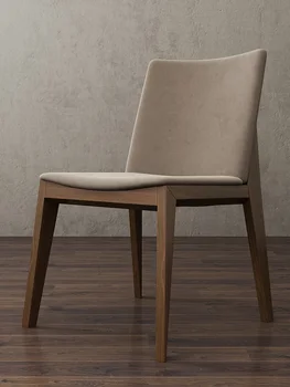 Обеденный стул на заказ из массива дерева в скандинавском стиле, Домашний Современный простой подлокотник из натуральной кожи, стул для отдыха, табурет для молочного чая в магазине