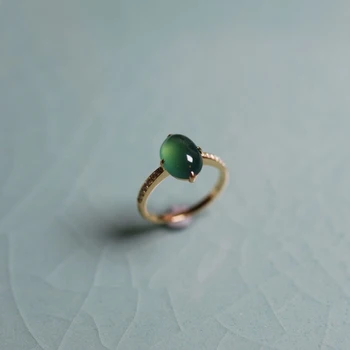 Оригинальные женские кольца с зеленым овалом из натурального хотанского халцедона, высококачественная новинка в простых классических серебряных украшениях для вечеринок