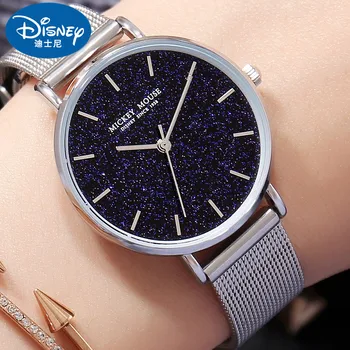 Оригинальные женские часы Disney с круглыми звездами из нержавеющей стали, женские роскошные Качественные Модные Простые популярные часы Mickey Time