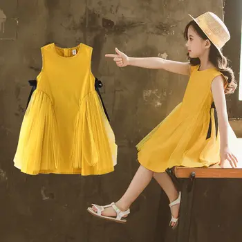 Платье для девочек, летнее платье принцессы для малышей, модное сетчатое платье без рукавов, детская одежда