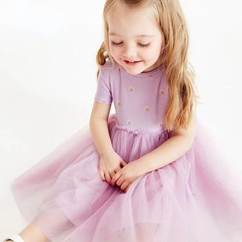Платья для девочек, детская одежда, летнее платье принцессы трапециевидной формы с круглым вырезом, милое сетчатое платье для девочек 3-8 лет, милая детская одежда для малышей