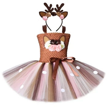 Платья для маленьких девочек, рождественский костюм оленя для детей, платье-пачка на Хэллоуин, костюмы оленя для Нового года, наряд на день рождения для детей