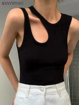 Повседневная Женская футболка y2k с белым вырезом Без рукавов, тонкие футболки, Женская одежда 2022, Летний Модный укороченный топ, женские майки