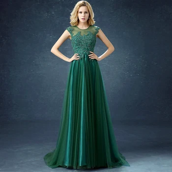Праздничное платье без рукавов с круглым вырезом, Иллюзионное кружево, расшитое бисером, темно-зеленые платья подружек невесты, женские вечерние платья