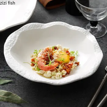 Простая круглая керамическая чаша семейная кухня однотонная посуда для закусок фруктовый салатник ресторанная белая паста тарелка для стейка