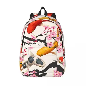 Рюкзак для ноутбука, уникальная школьная сумка с рисунком рыбки Кои и сакуры, прочный студенческий рюкзак, дорожная сумка для мальчиков и девочек