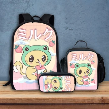 Рюкзак на молнии с принтом аниме Kawaii Cat для девочек и мальчиков, высококачественные ранцы для начальной школы, сумки для книг Большой емкости, подарки