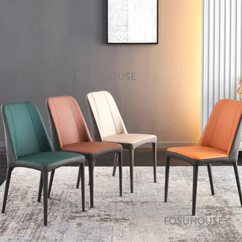 Скандинавские обеденные стулья, Бытовая кухонная мебель, Обеденный стул, Гостиная, Спальня, Простой дизайнерский стул со спинкой из искусственной кожи CN