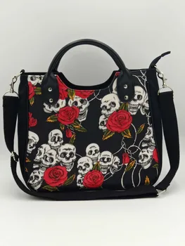 Скелет, Черепа, Цветок Розы, Готическая сумка через плечо, сумки ужасов, сумки специального дизайна, сумка на Хэллоуин