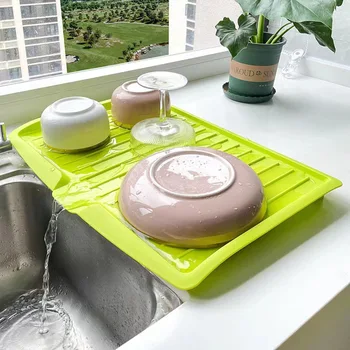 Сливная стойка Кухонный силиконовый лоток для слива посуды Большая Раковина Сушилка Органайзер для столешницы Сушилка для кухонной посуды Посуда