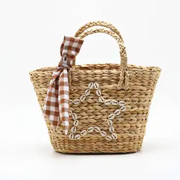 Соломенная сумка Sweet Girl, натуральная сумка из ротанга в виде звезды, женский вязаный шарф, сумка через плечо, тканая Пляжная сумка, сумка в стиле бохо.