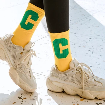 Трендовые Женские носки с корейским буквенным принтом в виде носков-тюбиков, японские хлопчатобумажные носки для бега, спортивные носки