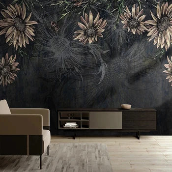 Фотообои Современный скандинавский минимализм, Темные цветы, 3D-фреска, фон для гостиной, Настенная ткань, Креативное оформление Art Fersco