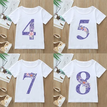 Футболка для девочек 2-8 лет, футболка с милыми цветами и графическим принтом, футболки для девочек, модная одежда в кавайном стиле, топы