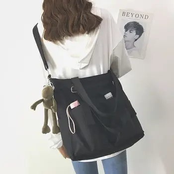 Холщовая сумка большой емкости, женская сумка-мессенджер, Корейская студенческая Японская сумка в стиле харадзюку на одно плечо, большая сумка-тоут