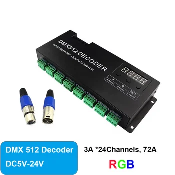 Цифровой Дисплей Управляющего Сигнала PWM DC5-24V с 24 Каналами RGB DMX512 Декодер Для Освещения DMX RGB