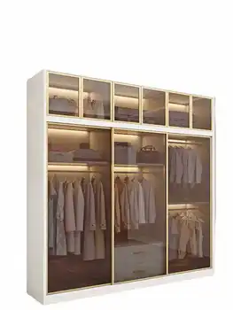 Шкаф для одежды, домашняя спальня, легкая роскошь, раздвижная стеклянная дверь, шкаф для хранения, простой современный шкаф для хранения, тип для небольшой семьи
