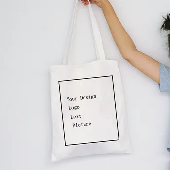 Эко-многоразовая складная сумка для покупок Хлопковая сумка-тоут через плечо Холст Добавьте свой дизайн Логотип / картинку / текст Белые сумки для покупок