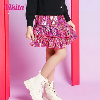 Юбка VIKITA для девочек, детская осенне-весенняя одежда, юбки-торты, Леопардовое детское многослойное платье с градиентным блеском, четырехсезонный полиэстер