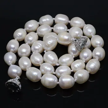 натуральный пресноводный белый пресноводный жемчуг бусины ожерелье 10x13 мм 7x8 мм бочонок риса женские свадебные украшения для вечеринок 18 дюймов B1457-1