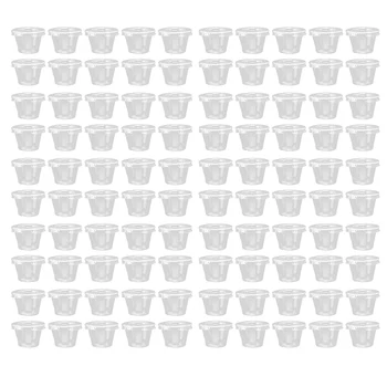 100 комплектов пластиковых порционных стаканчиков с крышками Прозрачный одноразовый контейнер для приправ 1 унция