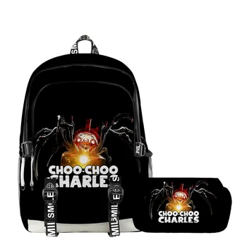 2 шт./компл. Игровой рюкзак Choo-Choo Charles Train, пенал для учащихся начальной средней школы, школьный рюкзак с героями мультфильмов Аниме для мальчиков и девочек