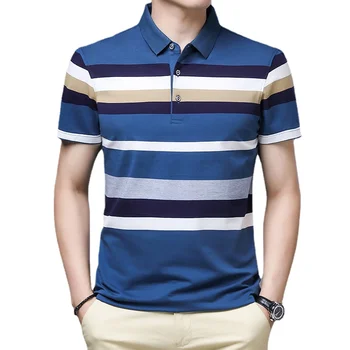 2023 Летняя весенняя мужская рубашка ПОЛО с коротким рукавом контрастных цветов Мужская рубашка поло в тонкую полоску с отворотом Мужская F237