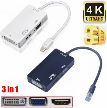4K 3 В 1 Mini DP mini displayport Thunderbolt в DVI VGA HDMI Конвертер HD кабель-адаптер для iMac Mac Mini Pro Air Book