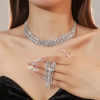 BLIJERY Уникальный дизайн Геометрические Эстетические Женские ожерелья Большой кристалл Блестящие стразы Наборы свадебных украшений для гламурной Невесты