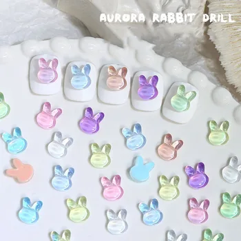 Блестящие стразы для ногтей Aurora Glass с плоской обратной стороной, ювелирные изделия, камни в форме 3D-кролика, детали для украшения ногтей, амулеты для ногтей своими руками, маникюр