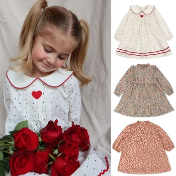 Весенние фирменные белые платья EnkeliBB для детей, платье трапециевидной формы в горошек с рисунком сердца, милое фирменное платье для маленьких девочек